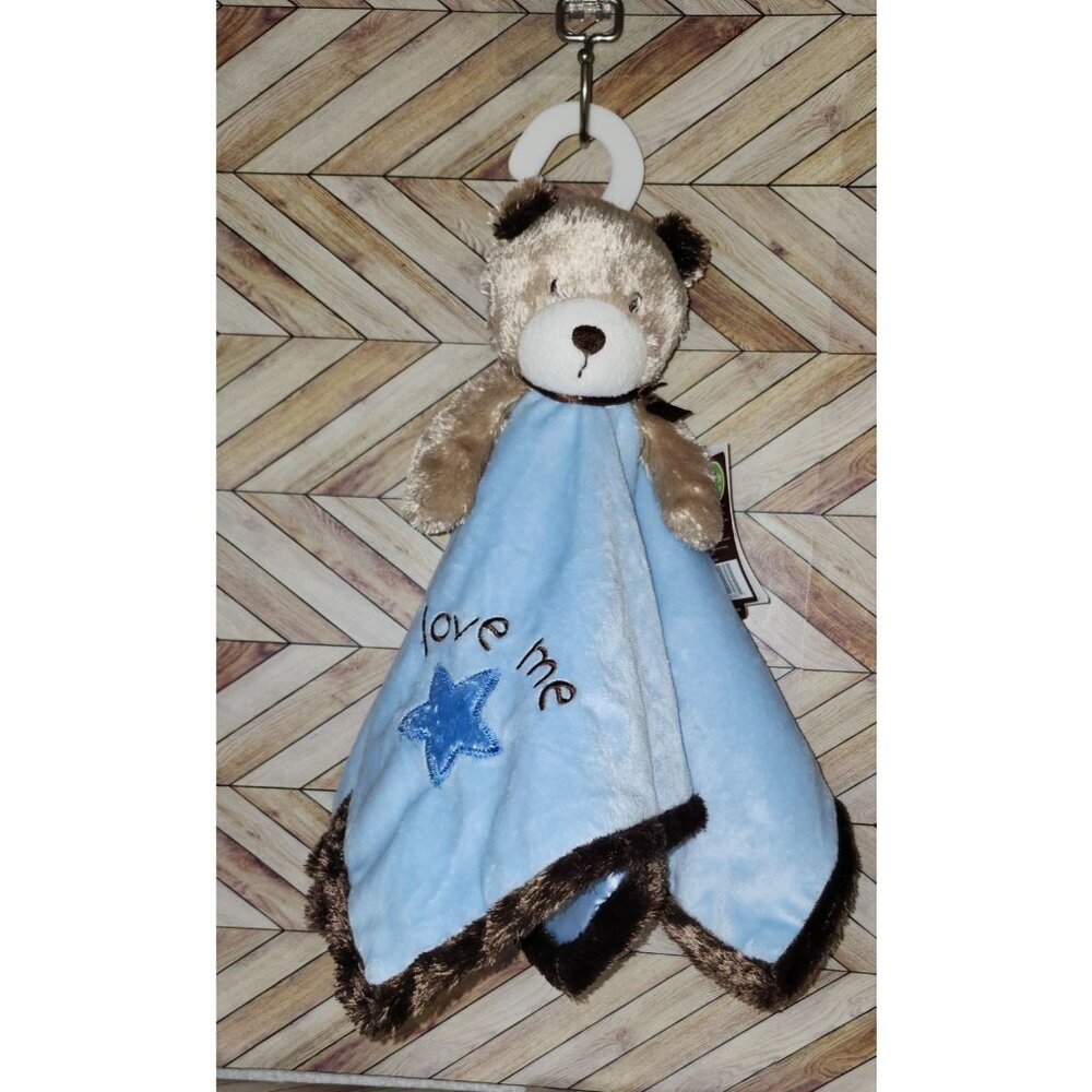New Carter's Love Me Light Blue Brown Bear Star Rattle Lovey Plush Toy